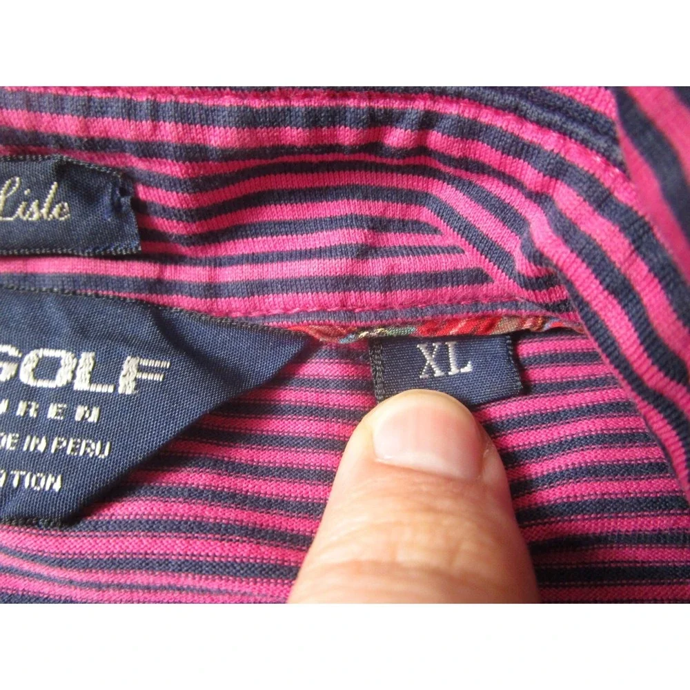 Polo Ralph Lauren Shirt Mens XL‎ Pink Striped Golf Short Sleeve Preppy